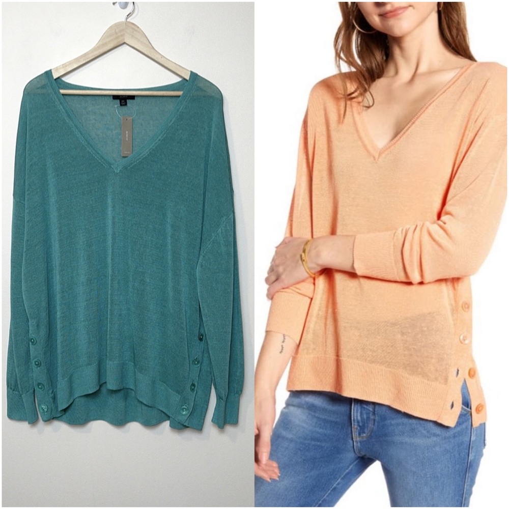 NWT J. Crew V-Neck Sweater with Side Buttons in Linen Blend